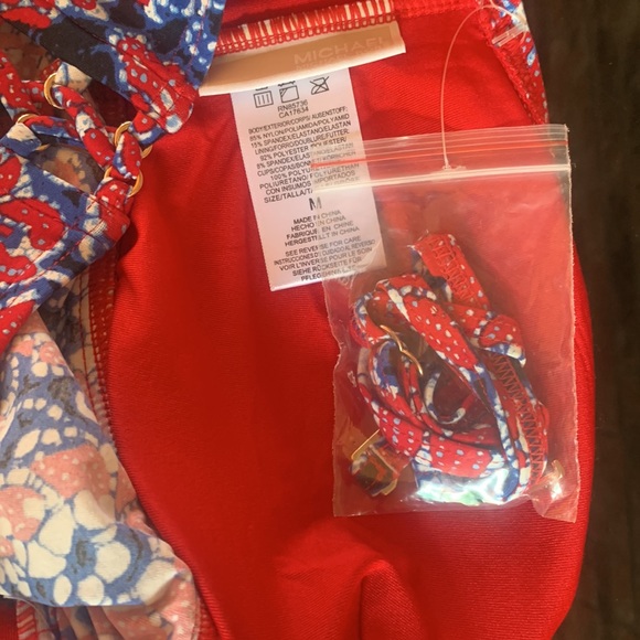 New Michael Michael Kors Angelina Open Back Lace-Up Bandini Top Red Blaze - Picture 4 of 12